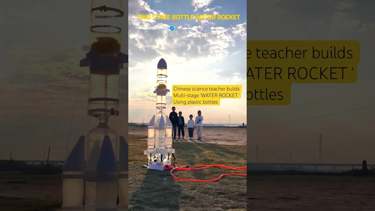 Students Build a Two-Stage Rocket From Plastic Bottles 🚀 | Water Rocket Physics #physics #tech - YouTube